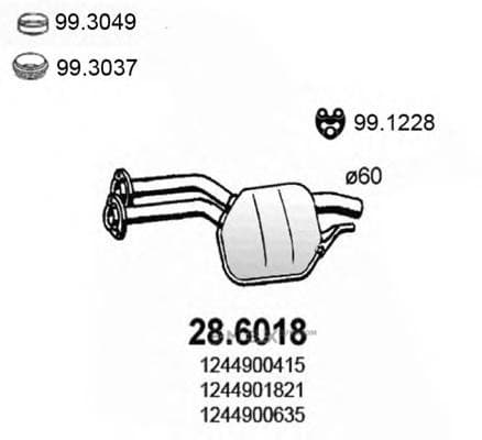 OEM MIDDLE MUFFLER-950MM/W124/260E 286018