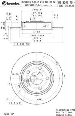 OEM BRAKE DISC RR-B(W246) 08B34740