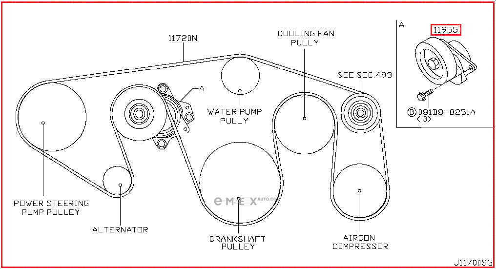 OEM TENSIONER ASSY, PULLEY 119551LA0A