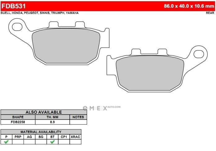 OEM SHOE KIT, PARKING BRAKE FDB531ST