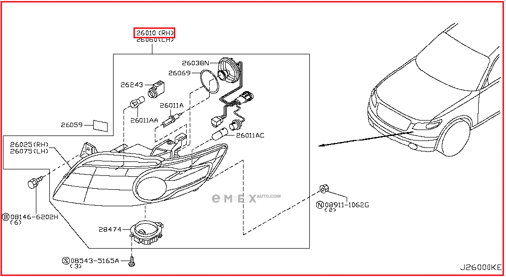 OEM HEADLAMP ASSY 26010CM81B