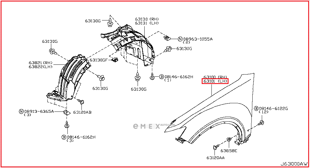 OEM FENDER COVER, MOLDING 63101CL70A