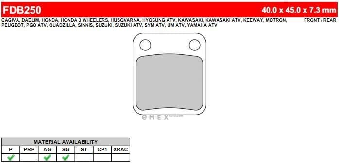 OEM PAD KIT, DISC BRAKE FDB250EF