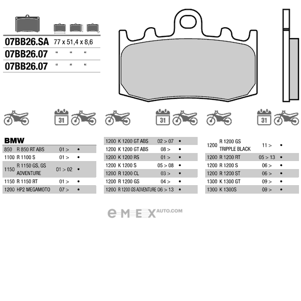 OEM PAD KIT, DISC BRAKE 07BB2607