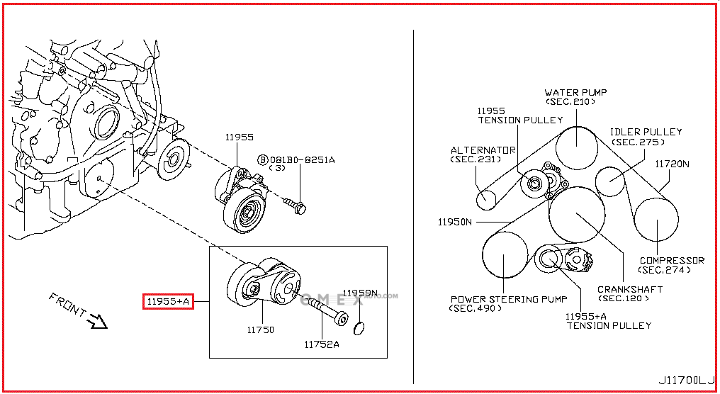 OEM TENSIONER ASSY, PULLEY 119551CA1A