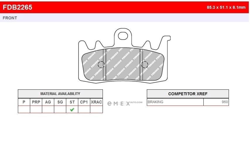 OEM PAD KIT, DISC BRAKE FDB2265ST