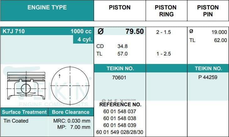 OEM PISTON ASSY 70601STD